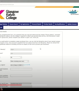 How to enrol online tutorial Application guidance thumbnail image for the ‘How to Enrol’ video at Glasgow Kelvin College.
